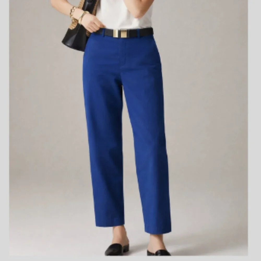 J. Crew Barrel-leg Pant in Cotton Blend Tropical Cove Blue Size 33 NWT - Picture 3 of 3